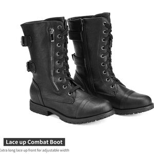 Dream Pairs - Black Faux Leather Moto Combat Boots